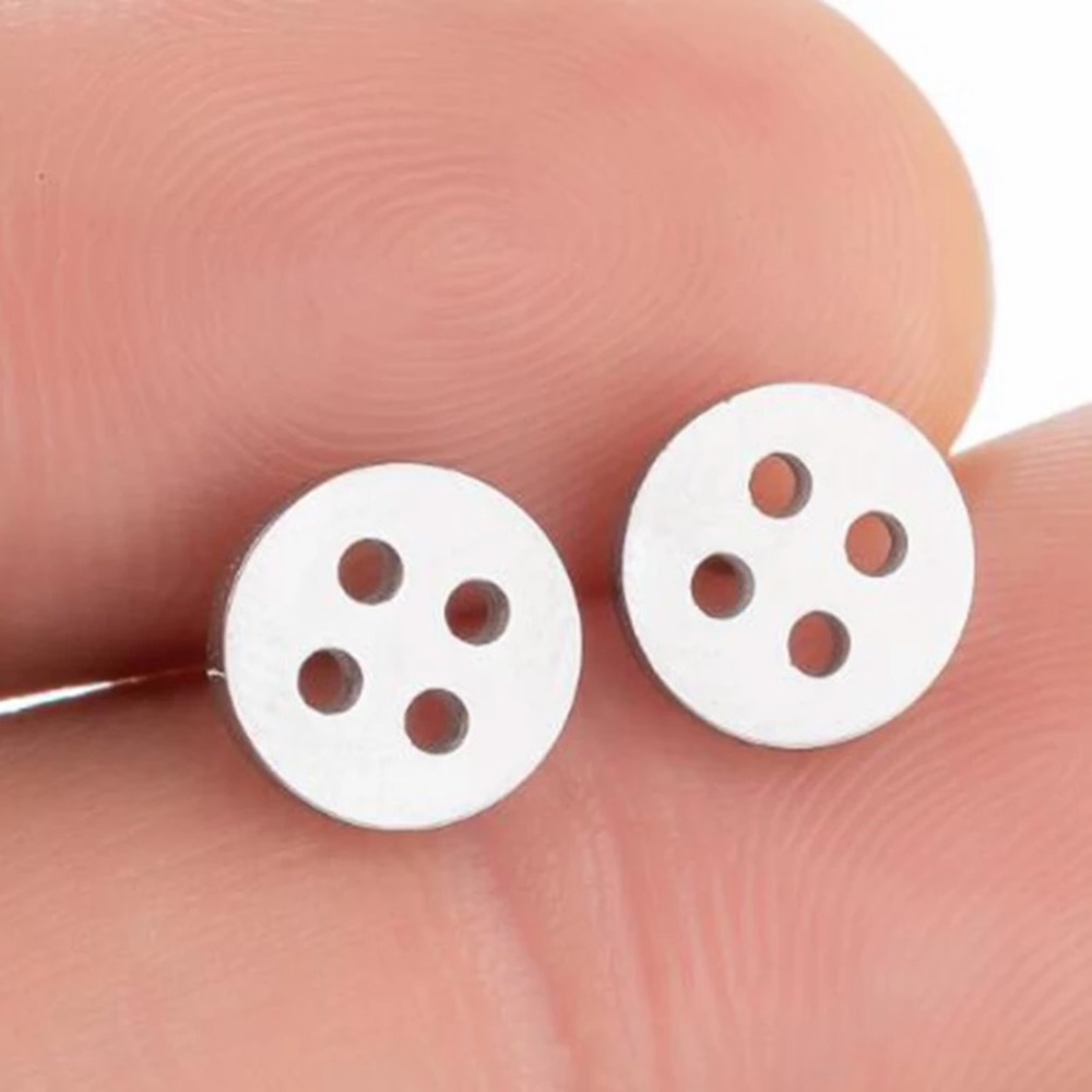 Stainless Steel Button Stud Earrings